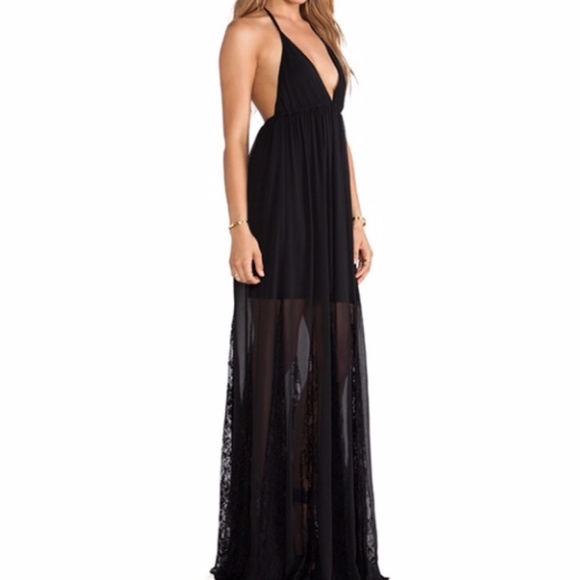 Alice & Olivia Black Halter Maxi w/Lace sz 4 - Picture 2 of 8